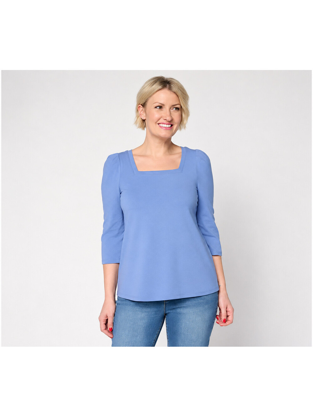 Ree by The Pioneer Woman Essentials Square Neck 3/4-Sleeve Top Blue, Large